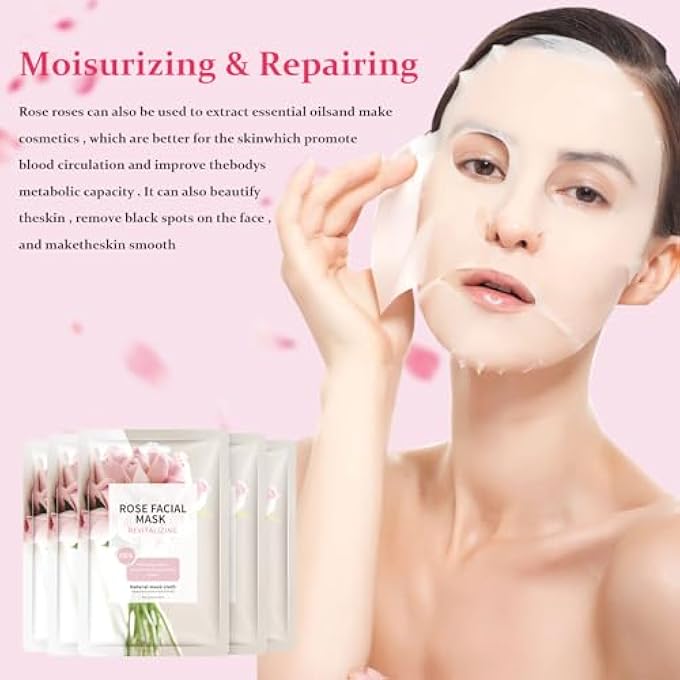 YAFUSIPE FACE MASK SKIN CARE ANTI AGING FACIAL MASK SHEETS MASK FACE MASKS BEAUTY ROSE SHEET MASKS FOR FACE BULK FACE MASKS SKINCARE FACIAL MASKS 10 SHEETS - Image 3